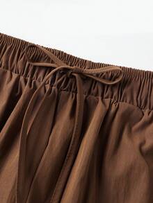 Women's Fashion Shorts Lace Trim Drawstring Elastic Waist Short Pants Summer Casual Shorts - Marrón - Ver 7