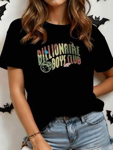Planetas coloridos y luna simbolizan la curiosidad humana y la conexión con el universo transmitiendo energía positiva y espíritu aventurero camiseta de mujer moderna para uso diario cómoda y casual - Negro - Ver 8