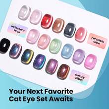 Beetles 6 Colors Moonlit Mist Cat Eye Gel Nail Polish Set, Blue Glitter Fall Jelly Sheer Gel, Magnetic Shine Soak Off UV Gel, Salon DIY Manicure Gifts For Women - 6 Colors Blue Glitter - 查看 6