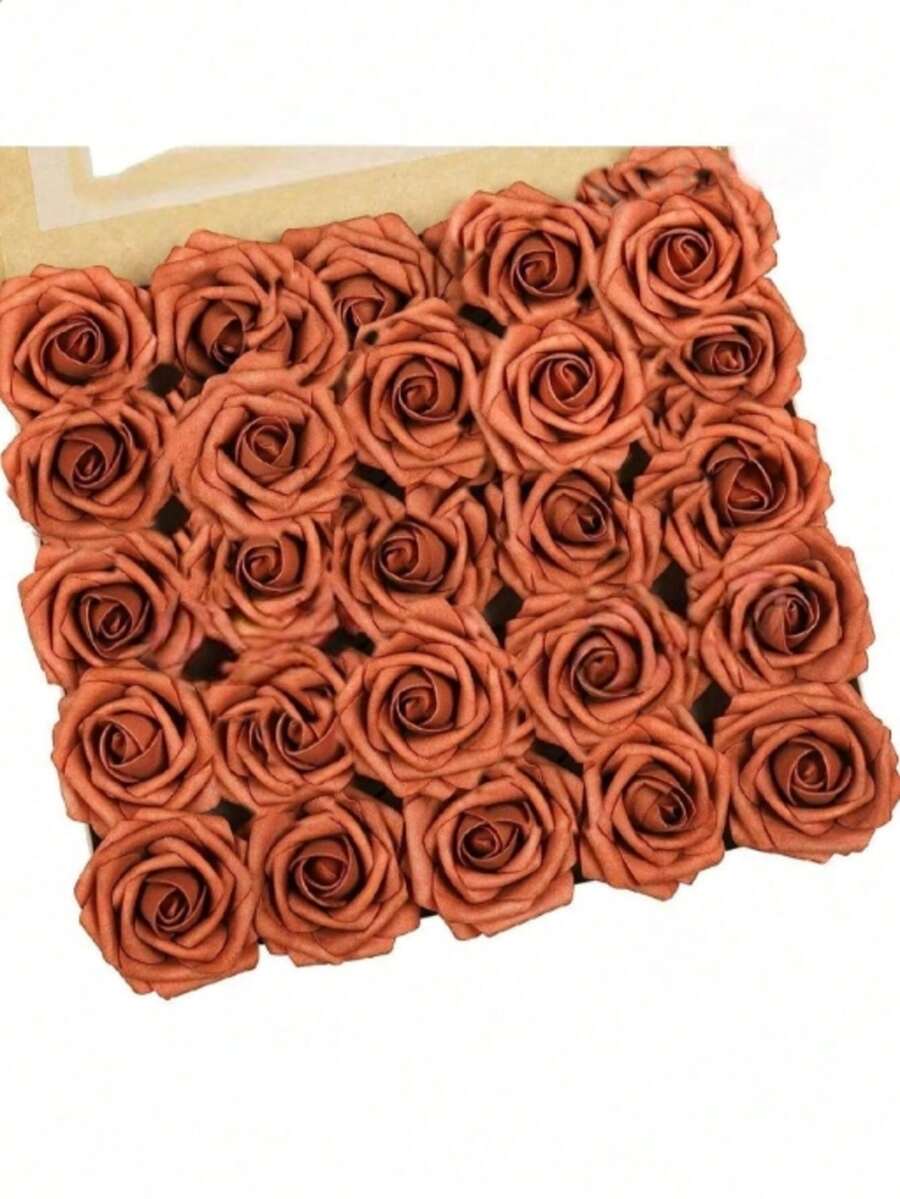 30pcs Artificial Foam Rose Flowers With Stems, Lifelike Texture, Romantic Style, Suitable For Wedding Decoration, Home Decor, Living Room, Dining Room, Kitchen, Bedroom, Garden, Art Wall, Birthday, Cake, Party, Photography Background, Vase Arrangement, Tabletop Centerpiece, White Wedding Gift, DIY Bridal Bouquet, Bridesmaid Corsage - Orange - View 1