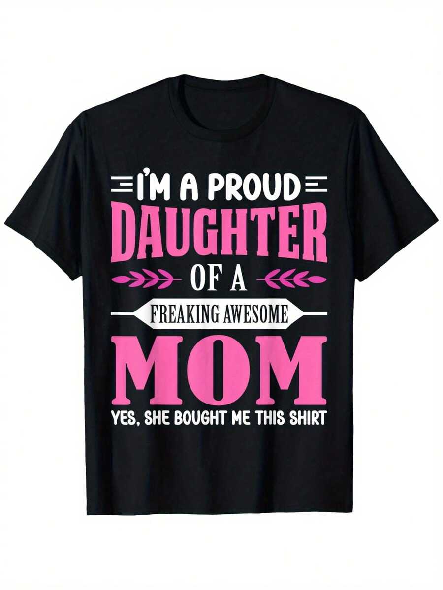 A Mother's Day Gift From My Proud Daughter To Her Amazing Mom: A Fun Casual Crew Neck T-Shirt With The Word FAOM Printed On It, A Comfortable Matching Set For Mother And Daughter. - 黑色 - 查看 1