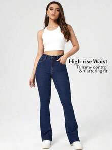 Jeans de mezclilla casual con bolsillo frontal y cierre de botones, para uso diario - Azul lavado oscuro 2 - Ver 4