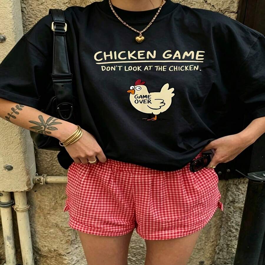 Cute Daily Casual Graphic T-Shirt 100% Cotton Oversized Soft Breathable Casual Crewneck Short Sleeve Top Aesthetic Daily Fashion Lovers Casual Wearers Basic Vintage Minimalist Street Style Gift Givers - 黑色 - 查看 1