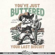 Fun Western-Style Design - Retro Cowboy Graphic For Sublimation And DTG Printing - Funny Cat T-Shirt Design - Countryside Phrase - White - View 1