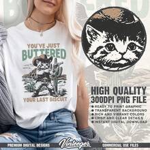 Fun Western-Style Design - Retro Cowboy Graphic For Sublimation And DTG Printing - Funny Cat T-Shirt Design - Countryside Phrase - White - View 2