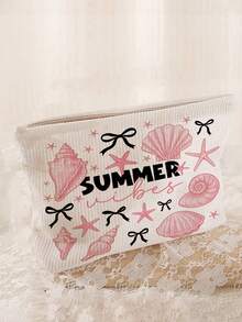 「Summer」字母印花化妝包，附貝殼與海星裝飾，沙灘包，附拉鍊旅行收納包，輕量耐褪色化妝與盥洗用品包，便攜式化妝盒，易清潔設計，適合女性與男性，適合母親、老師、朋友、護士等，化妝包，學校、度假、旅行必備盥洗用品包，母親節禮物，夏季必備 - 彩色 - 查看 4
