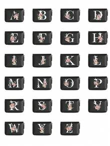 1个PU皮革字母风琴拉链卡包，印有花卉图案字母（A-Z）。男女通用钱包卡包零钱包信用卡夹，日常外出必备。简约设计，非常适合开学季，也是送给家人、朋友、伴侣或老师的理想礼物——适合生日、结婚纪念日、教师节和其他特殊场合。 - 黑色 - 查看 2