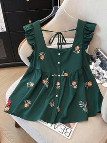 Blusa de gasa estampada con mangas cortas para mujer talla grande, camiseta casual de apertura frontal para vacaciones, versátil para primavera y verano - Multicolor 6 - Ver 7