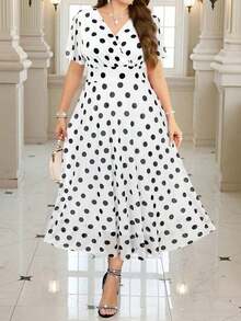 Vestido floral elegante de talla grande, verano - Blanco - Ver 7