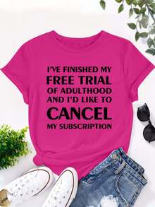 Plus Size Women's Casual And Fashionable Printed T-Shirt, Sizes 0-8XL,  Base Layer For Everyday Wear, Stylish, Suitable For All Seasons, Casual Wear, Short Sleeve, Round Neck T-Shirt, Various Colors Available, Plus Size Women's T-Shirt. I Have Completed The - 紅玫瑰 - 查看 1