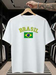 Brazil Unisex Fan T-Shirt 100% Cotton Brazilian National Football Team Unisex Short Sleeve Crew Neck Casual Brazil World Cup Premium Soft Cotton - 白色 - 查看 2