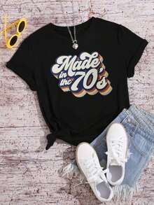 ropa de mujer Camiseta de manga corta cómoda para mujer, informal, holgada, con estampado de arte de diente de león, camisetas gráficas para mujer, tops, camisas de mujer - Negro - Ver 3