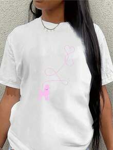 This Lightweight And Durable Short-Sleeved T-Shirt, Featuring A Pink Ferret And Heart Design, Is Perfect For Relaxing At Home, Going To Cafes, Or Enjoying Outdoor Activities, Offering A Comfortable Everyday Wear Experience. Women's Blouses > Clothing - 白色 - 查看 1