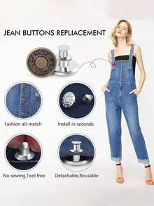 Bộ 6/12 nút quần jean denim bạc kiểu cổ điển, không cần kim khâu, có thể tháo rời, điều chỉnh độ rộng eo, khóa cài eo bằng kim loại có thể tái sử dụng, điều chỉnh độ rộng eo đa chức năng. - Nhiều màu - Xem 6