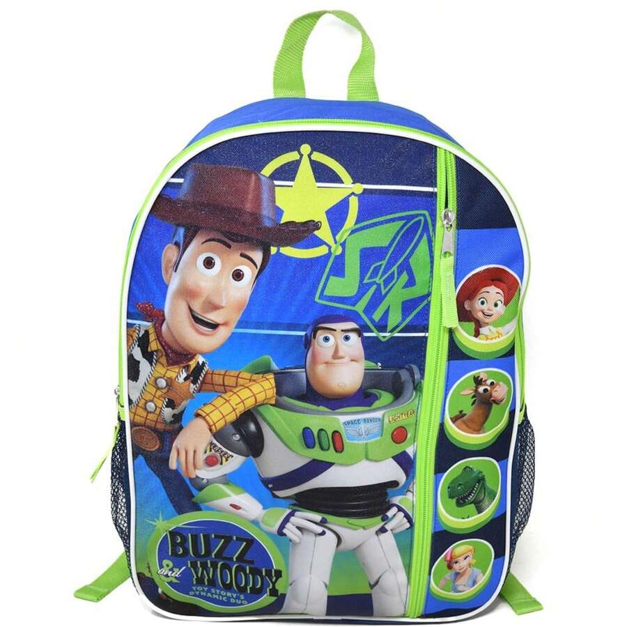 Toy Story Woody And Buzz 16" Kids Cartoon School Bag With Front Pocket & Side Mesh, Lightweight Travel Backpack For Boys - 彩色 - 查看 1