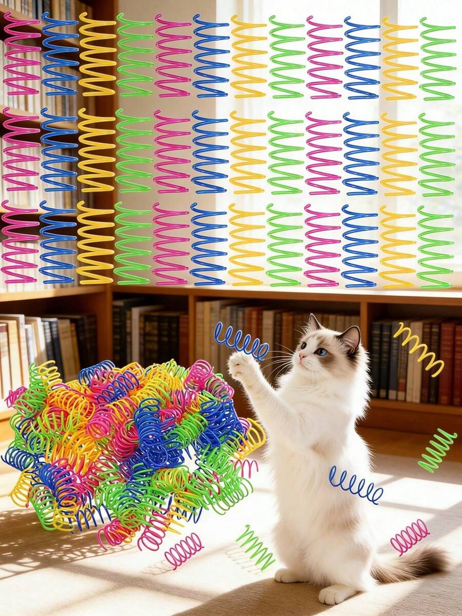 Happy Cat Spring Teasing Stick Plastic Colorful Spring Teasing Stick Cat Toy/Cat Spiral Spring, Creative Toy, Can Kill Time, Used For Beating, Biting, Hunting, Happy Cat Toy, Valentine's Day, Pet Cat/Dog Gift