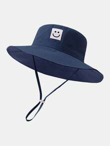 1pc Kids Sun Protection Hat With Wind Cord, Minimalist Solid Color Or Cartoon Print Design, Lightweight Breathable Bucket Hat, Suitable For Beach, Travel And Daily Use - 1PC -  Face - View 13