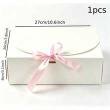 1/8/16Pcs White Foldable Paper Gift Boxes 10.6*7.8*3.1Inch With Pink Satin Bow Ribbon, Bridesmaid Proposal Packaging Box For Wedding Bridal Shower Baby Shower Party Favors - View 10