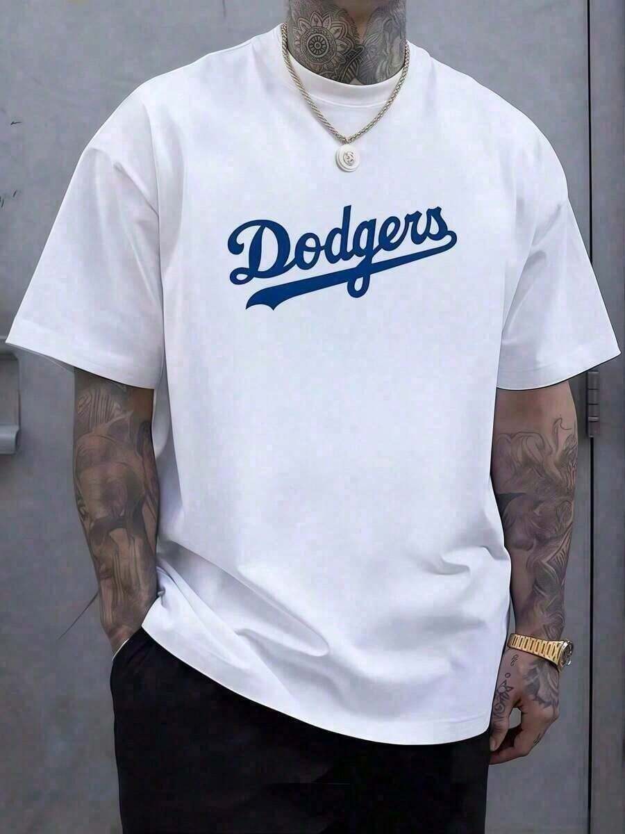 Dodgers T-Shirt, 1 Unit, 220 Grams, 100% Cotton T-Shirt With Digital Print, Baseball Style, Casual T-Shirt For Men, Sporty Design For Summer, Urban Clothing, For Baseball Fans. - 白色 - 查看 1