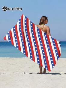 1pc American Independence Day Style Red White Blue Striped Print Beach Towel, Large Size Soft Absorbent Striped Beach Bath Towel, Suitable For Travel, Vacation, Sports, Bathroom, Pool And Camping, Strong Water Absorption - Multicolor - View 6