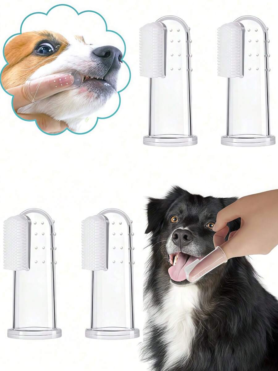 1/5 包狗狗牙刷，360 度狗狗牙刷套装，猫咪牙刷，狗狗牙齿清洁，狗狗指套牙刷，适合小型和大型宠物 - 白色 - 查看 1