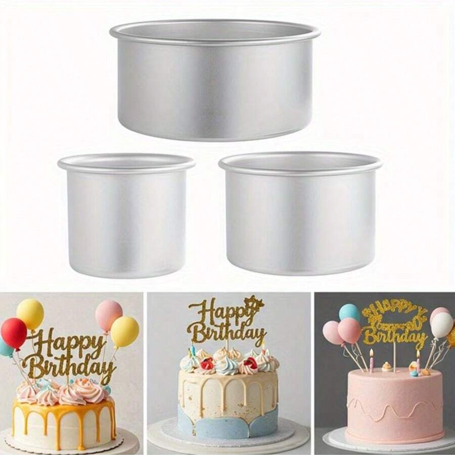 1pc/3pcs Cylindrical Solid Base Raised Cake Mold, Chiffon Cake Mold, Cake Tool, Anodized Aluminum Alloy Finish. Perfect For Parties, Birthdays, Weddings, And Kitchen Baking. Cake Baking Ring. - Silver - View 1