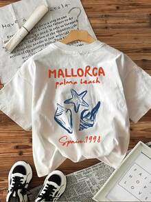 Camiseta Casual de Manga Corta con Cuello Redondo y Diseño Gráfico, Perfecta para Primavera y Verano, Diseñpara Mujeres - Blanco - Ver 12