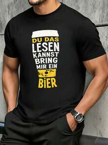 Maglietta da uomo con scritta divertente sulla birra, 100% cotone, vestibilità ampia, traspirante, stile street hip-hop, design grafico - nero - Visualizzare 2