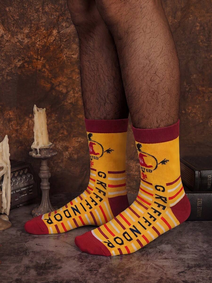 Noctvar OBM Sleepwear X Harry Potter 4雙哈利波特靈感巫師帽與學院標誌印花中筒襪,復古4學院配色,百搭休閒、派對、粉絲收藏,時尚舒適透氣學生襪,適合日常穿著、返校、節日禮物 - 彩色 - 查看 1
