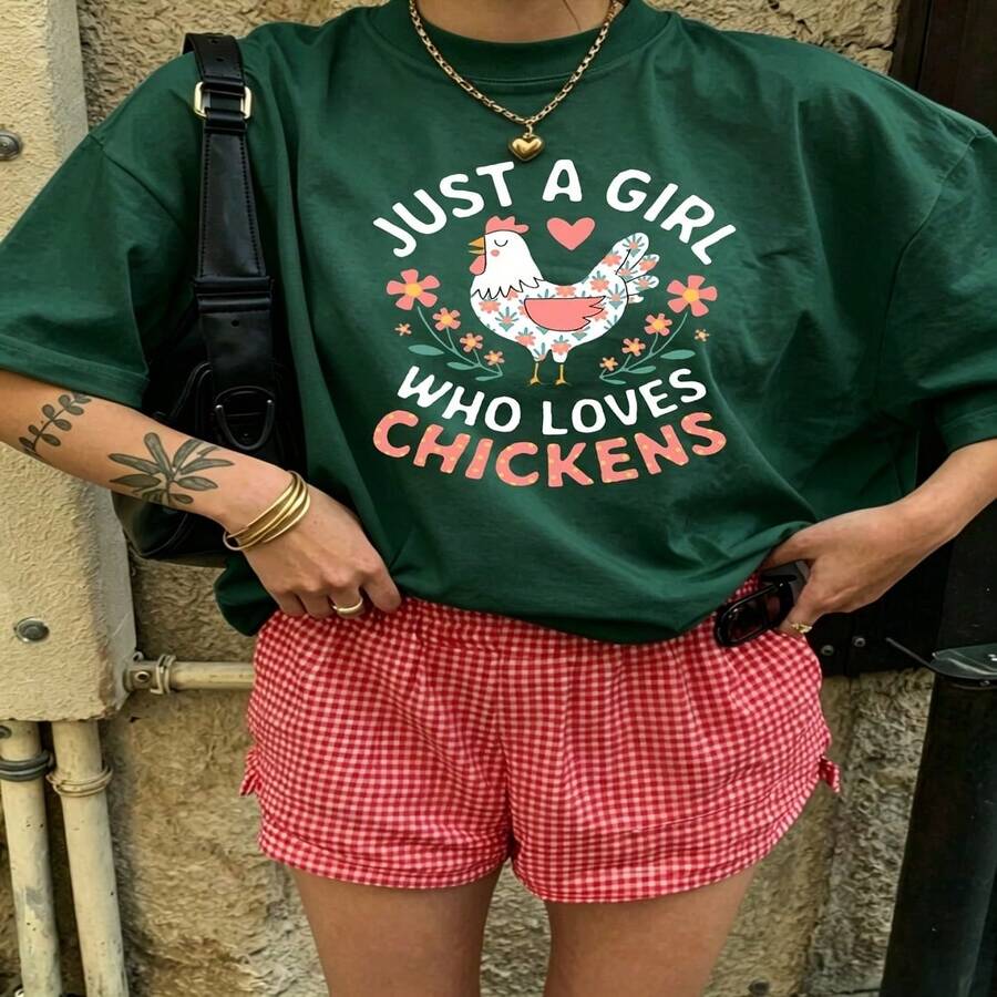 Cute Daily Casual Graphic T-Shirt 100% Cotton Oversized Soft Breathable Casual Crewneck Short Sleeve Top Aesthetic Daily Fashion Lovers Casual Wearers Gift Givers Basic - 綠色 - 查看 1