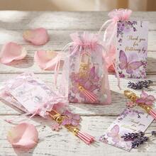 36pcs/12sets Butterfly Shaped Keychain Wedding Party Favor Gift Set, Includes Organza Bags, Thank You Cards, Metal Rings, Tassel Keyrings, Suitable For Wedding, Birthday, Event Decoration And More - Pink Butterfly Tassel Keychain - View 6