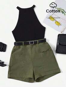 Top halter & Shorts sin cinturón - Multicolor - Ver 1