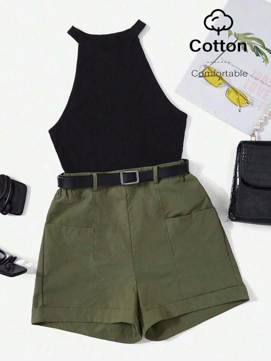 Top halter & Shorts sin cinturón - Multicolor - Ver 1