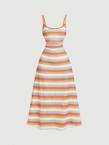 Vestido deslizante acampanado con plisado en la cintura - Multicolor - Ver 3