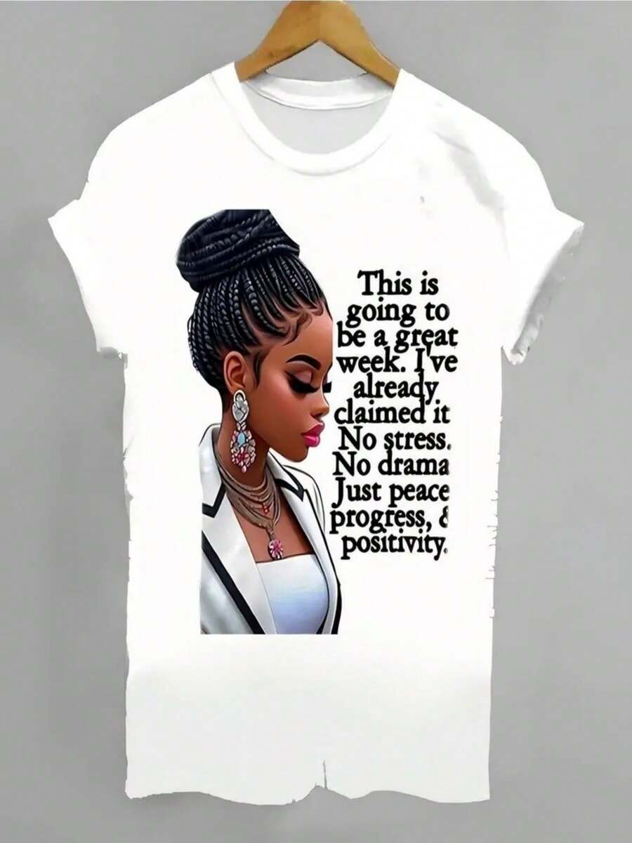 Women's Fashionable Creative T-Shirt With Letter Print And Fun Designs - Elegant Black T-Shirt For Women - Comfortable And Relaxed, Round Neck, Suitable For All Seasons, Elegant Casual Top, Local Delivery, Summer Top, Essential For Elegant Summer Parties - 白色 - 查看 1