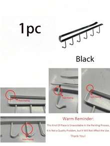 1/2pcs White/Black Cup Hooks Rack, 6 Hooks, Suitable For Cabinet, Pots, Spatulas, Storage Rack, No Drilling Required - Multicolor - View 12