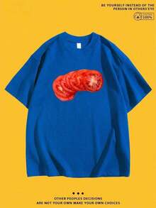 New Summer 2026 Collection, Unisex Styles, Crew Neck T-Shirt With Creative And Fun Cartoon Print, Pure Cotton Short Sleeve, Casual Style For Everyday Wear, Sizes: S–7XL | 24-Hour Shipping | Summer Clothing - 藍色的 - 查看 1