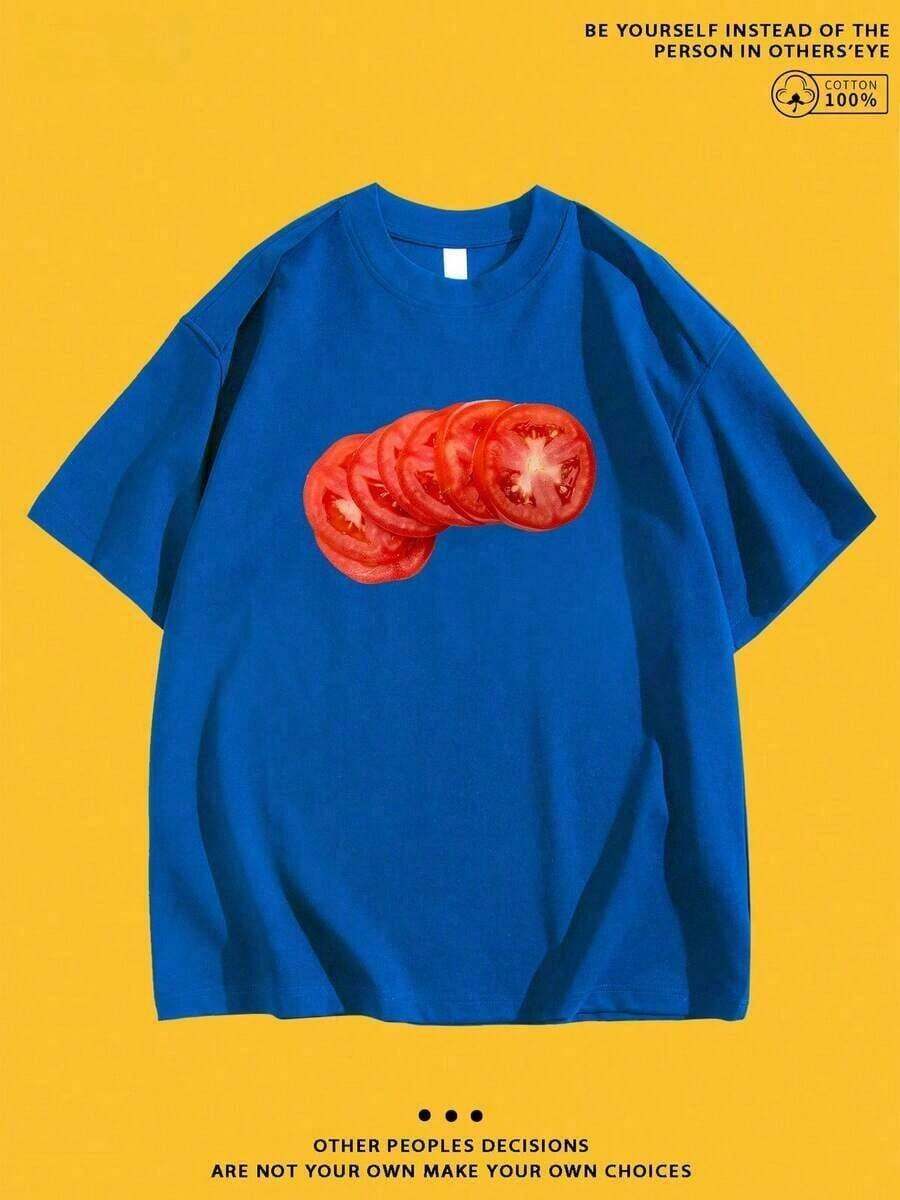 New Summer 2026 Collection, Unisex Styles, Crew Neck T-Shirt With Creative And Fun Cartoon Print, Pure Cotton Short Sleeve, Casual Style For Everyday Wear, Sizes: S–7XL | 24-Hour Shipping | Summer Clothing - 藍色的 - 查看 1