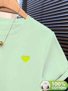 Women's 100% Cotton Embroidered Short-Sleeved T-Shirt With A Round Neck, Made From Soft, Skin-Friendly, Breathable, And Comfortable Fabric. Ideal For Year-Round Wear, Perfect For Casual Outings, Machine Washable, And Ideal For Art And Design Lovers With A Unique Style. - 芥菜 - 查看 5