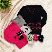 Kit de 2 blusa Suéter Infantil para Menina Agasalho de Frio Tricot de Criança - Multicolorido - Visão 5