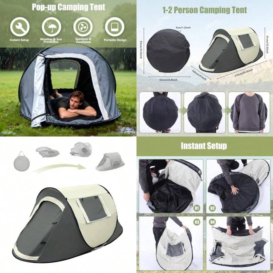 Gugxiom Tienda de campaña emergente Tienda emergente Impermeable Tiendas de campaña para Exteriores diseño de Doble Puerta para Acampar Hacer Senderismo y Viajar - como en la imagen - Ver 1