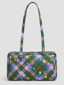 Durable Plaid Handbag, Spacious Travel Tote Bag, Minimalist Large Capacity Square Shoulder Bag For Daily Use - Multicolor - View 20