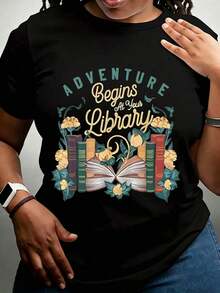 The Adventure Begins In Your Library - Graphic T-Shirt For Book Lovers, Ideal For Reading Enthusiasts And Literature Fans, Perfect For Bookstore Visits, Library Days And Literary Events - Urban Vintage Style, Unisex, 100% Pure Cotton, Short Sleeve And Round Neck. - 黑色 - 查看 7