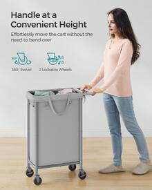 SONGMICS Laundry Basket With Wheels, Rolling Laundry Hamper, 23.8 Gallons (90 L), Removable Liner, Steel Frame With Handle, 24 X 11.4 X 31.9 Inches - 鴿灰色 - 查看 4