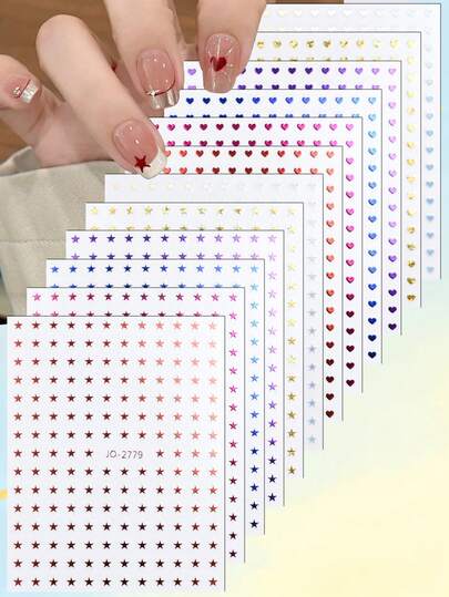 3/6 Sheets Mini Heart Star Nail Decals 3D Holographic Self Adhesive Cute Y2K Nail Stickers DIY Nail Art Decorations