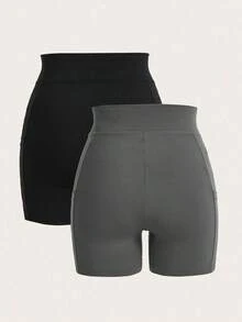 Conjunto de leggings ajustados de punto liso para uso diario y casual de mujer - Multicolor - Ver 2