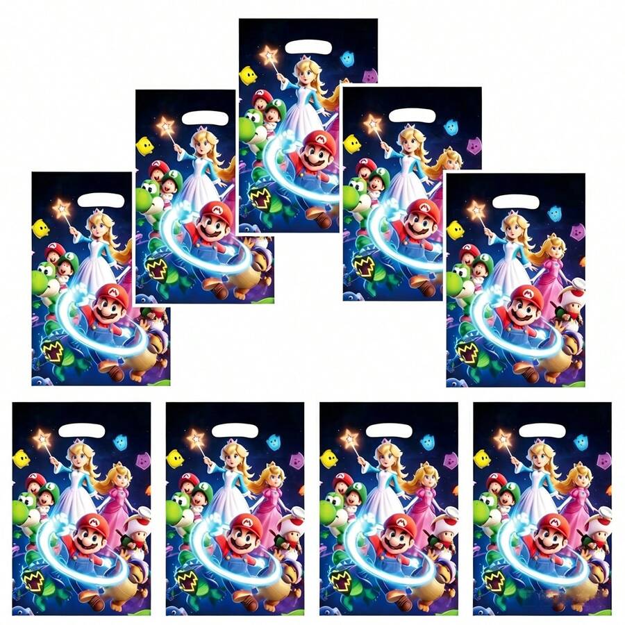 Bộ 10 túi quà tặng chủ đề game điện tử Super Plumber cổ điển, in hình các nhân vật và cảnh trong vũ trụ game, rất phù hợp cho các sự kiện theo chủ đề game thủ và quà tặng trong các bữa tiệc. - Nhiều màu - Xem 1
