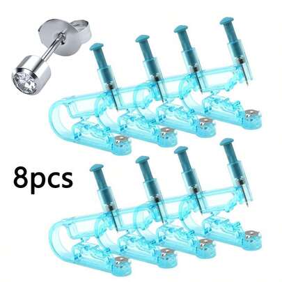 1/2/4/8 piezas Kit desechable para perforación de orejas con aretes de diamante blanco - Juego de herramientas de perforación de orejas seguras