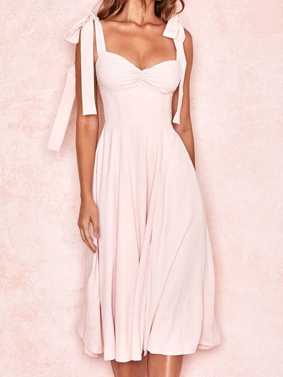 Plus Size French-Style Long Chiffon Holiday Dress, Spaghetti Straps, Open Back, Sensual Euro-American Fashion Design - 粉色 - 查看 1