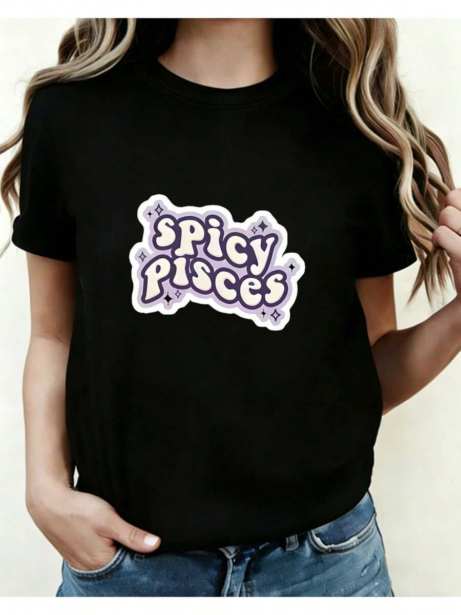 Camiseta Deportiva Casual para Mujer con Diseño de SPICY PRICES - Camiseta Negra Elástica de Cuello Redondo, Lavable aáquina, Ajuste Cómodo y Apta para Todas las Estaciones, para un Look Divertido y Casual. - Negro - Ver 1